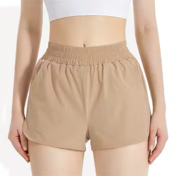 SHEIN Womens Loose Fit Elastic Waist Shorts Beige Tan Size Medium - Picture 1 of 5